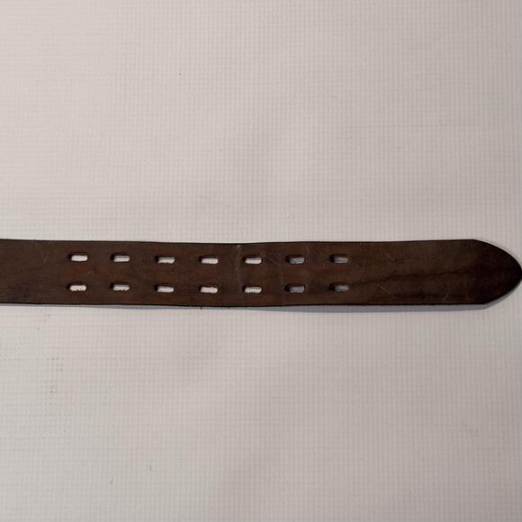 Genuine Leather Belt Mens 34 Brown Solid Brass Double Prong Made in USA 29655 - Picture 7 of 12